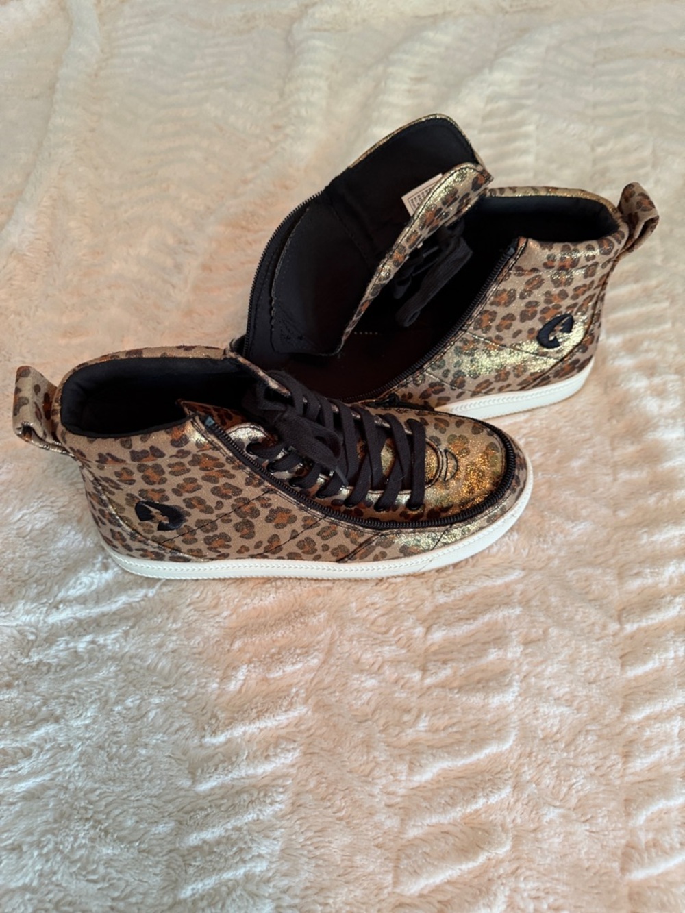 Billy Footwear Leopard Print Shimmer High Top Sneakers in Gold and Brown